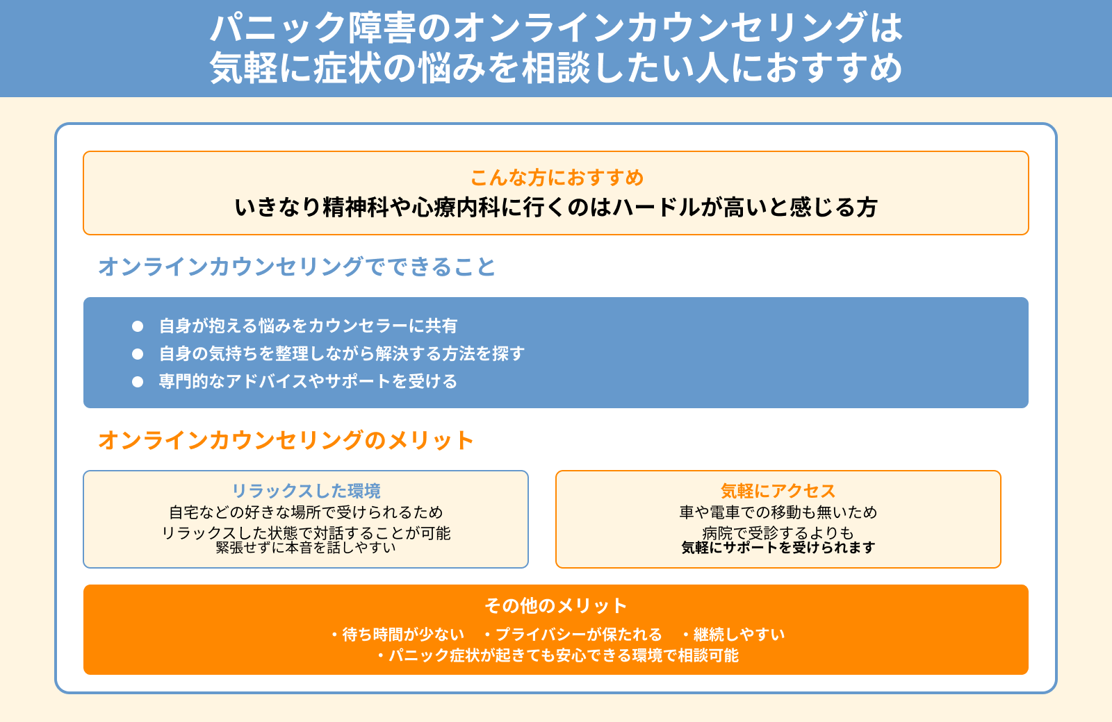 パニック障害のオンラインカウンセリングは 気軽に症状の悩みを相談したい人におすすめ