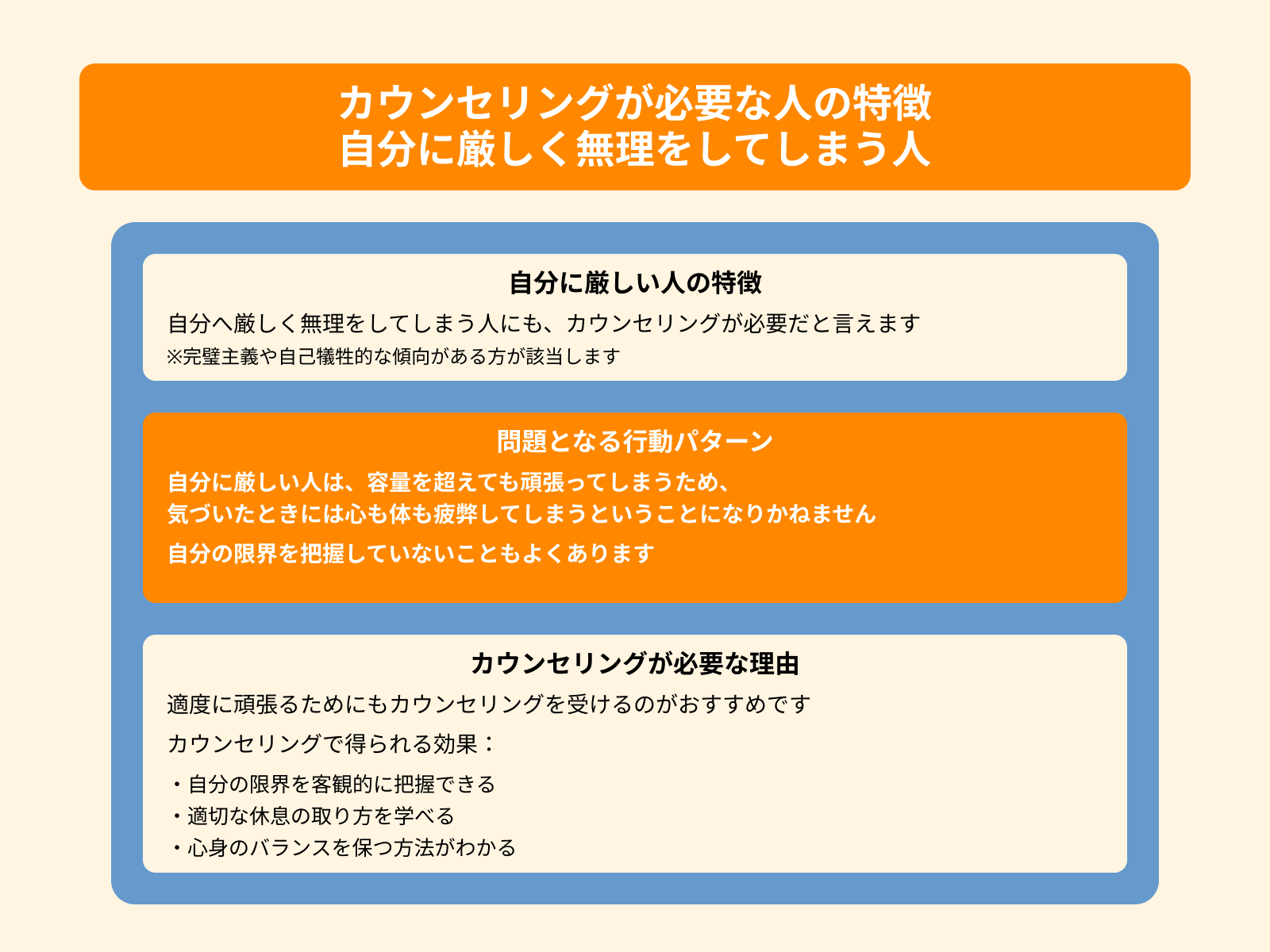 カウンセリングが必要な人の特徴 自分に厳しく無理をしてしまう人