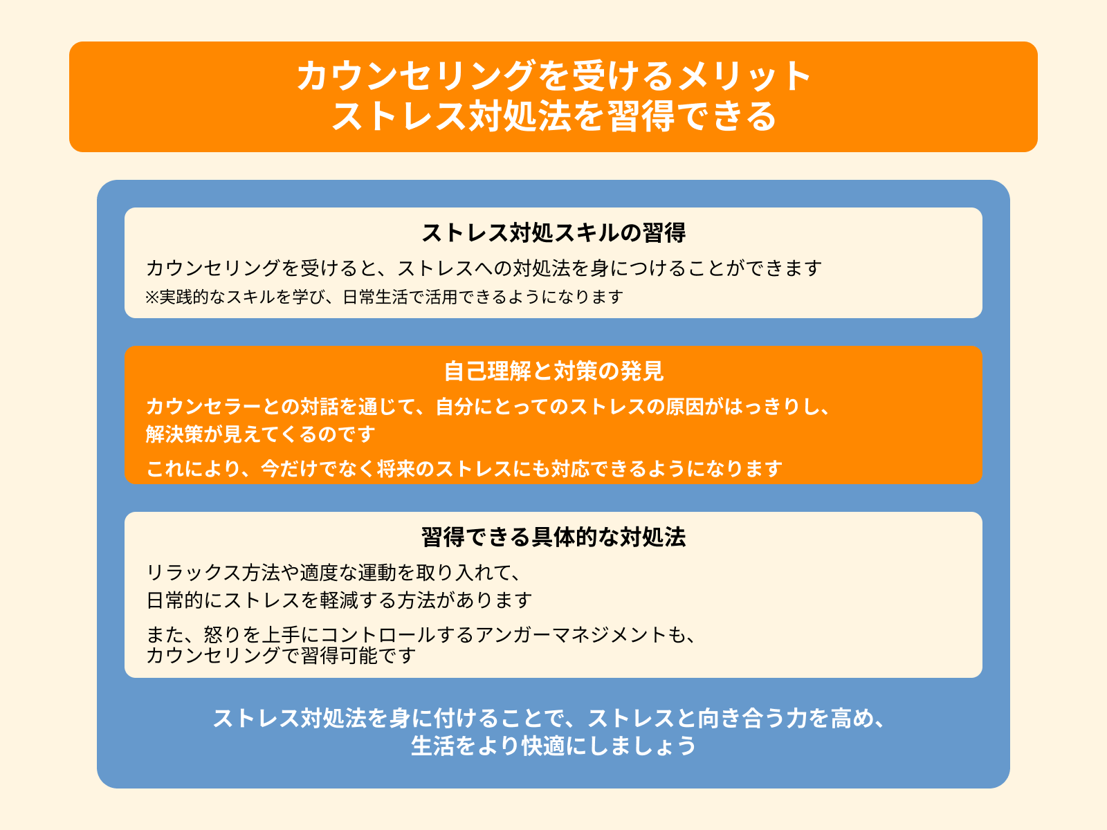カウンセリングを受けるメリット ストレス対処法を習得できる