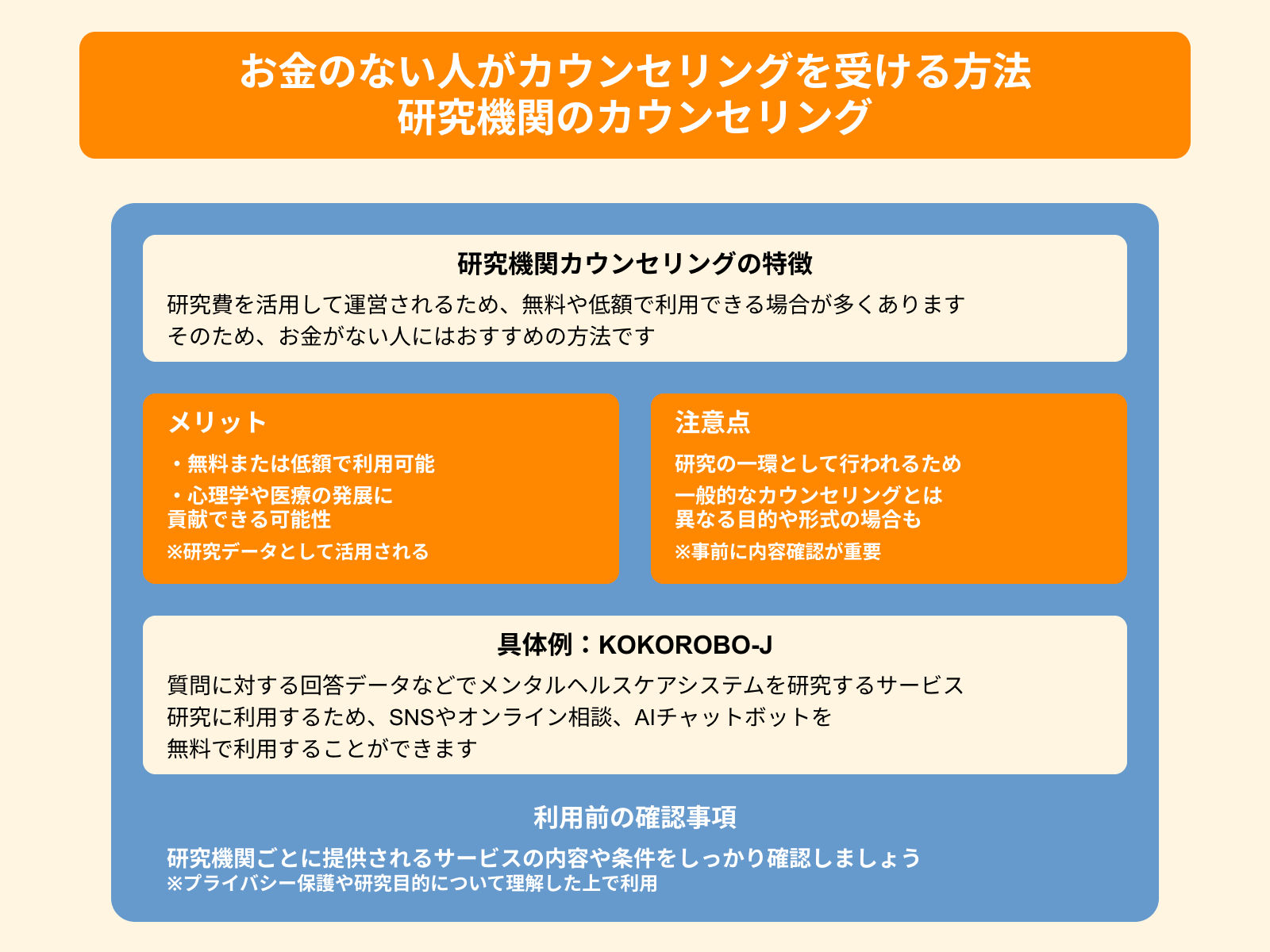 お金のない人がカウンセリングを受ける方法 研究機関のカウンセリング