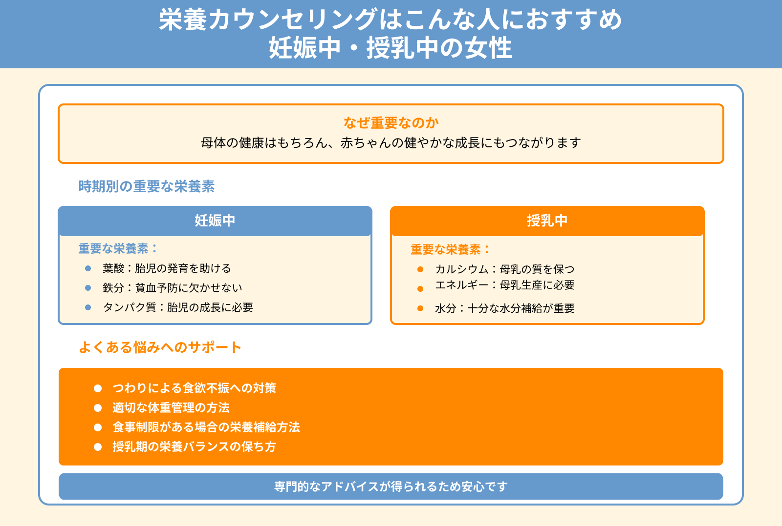 栄養カウンセリングはこんな人におすすめ 妊娠中・授乳中の女性