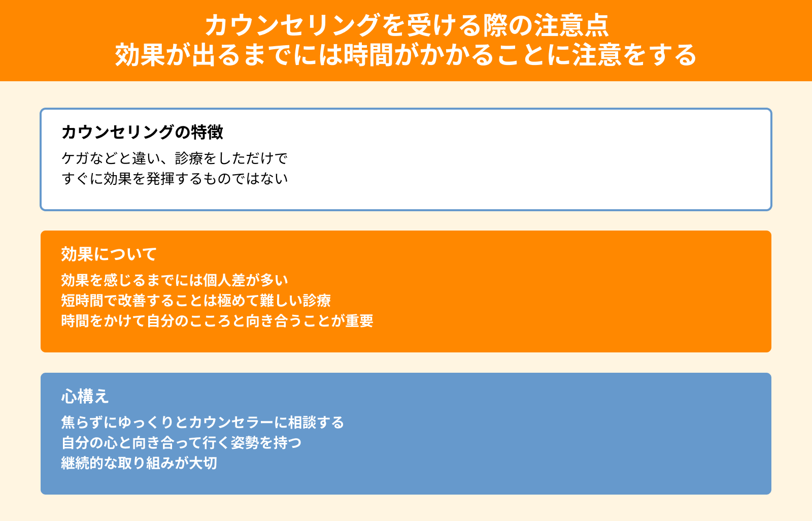 カウンセリングを受ける際の注意点 効果が出るまでには時間がかかることに注意をする