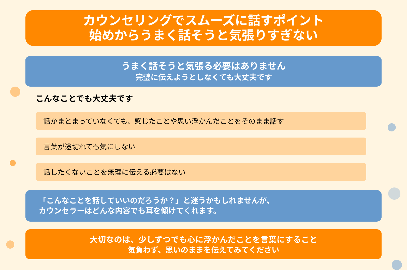 カウンセリングでスムーズに話すポイント 始めからうまく話そうと気張りすぎない